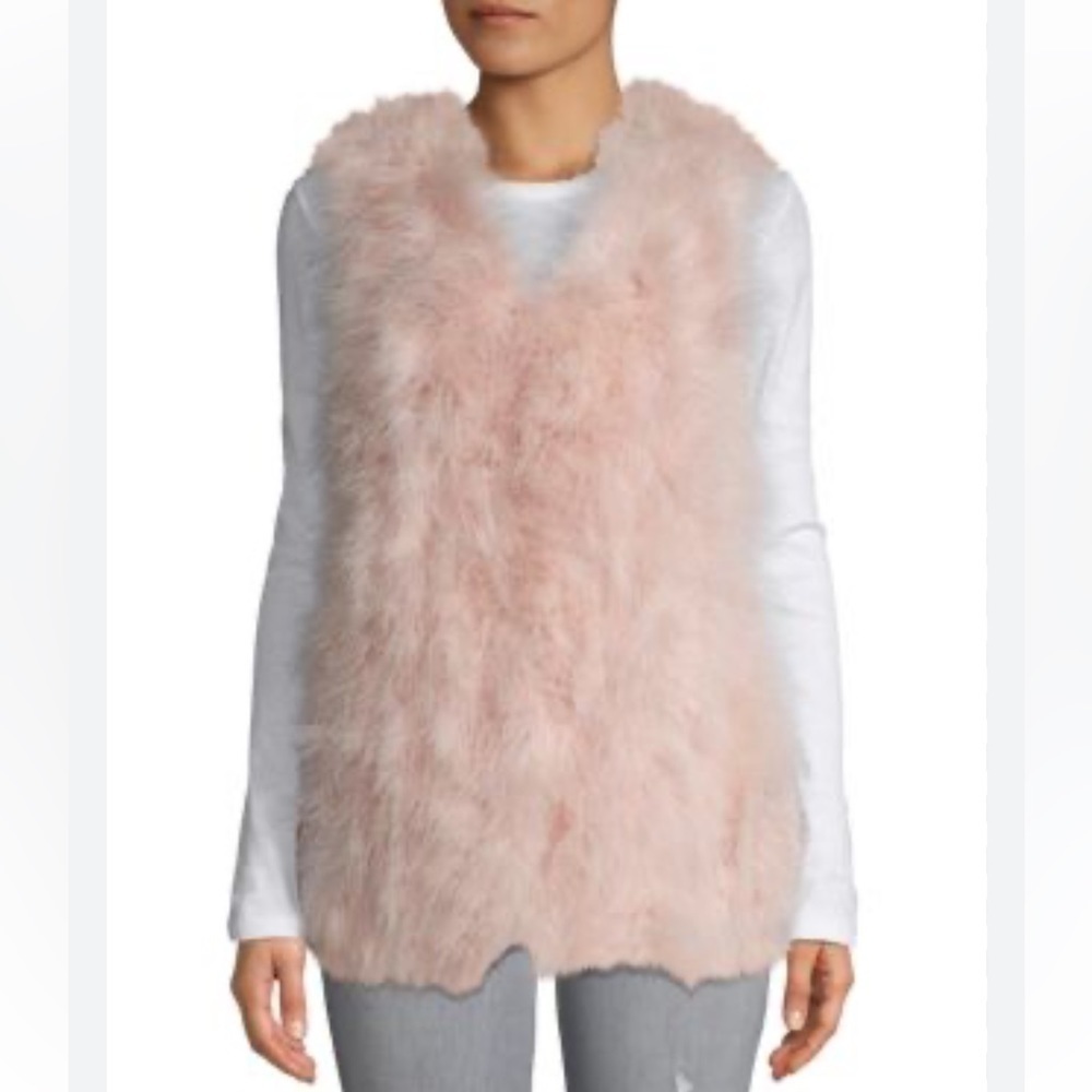 NWT TWINSET Italy genuine feather vest hip length size M in blush powder pink - Picture 12 of 12